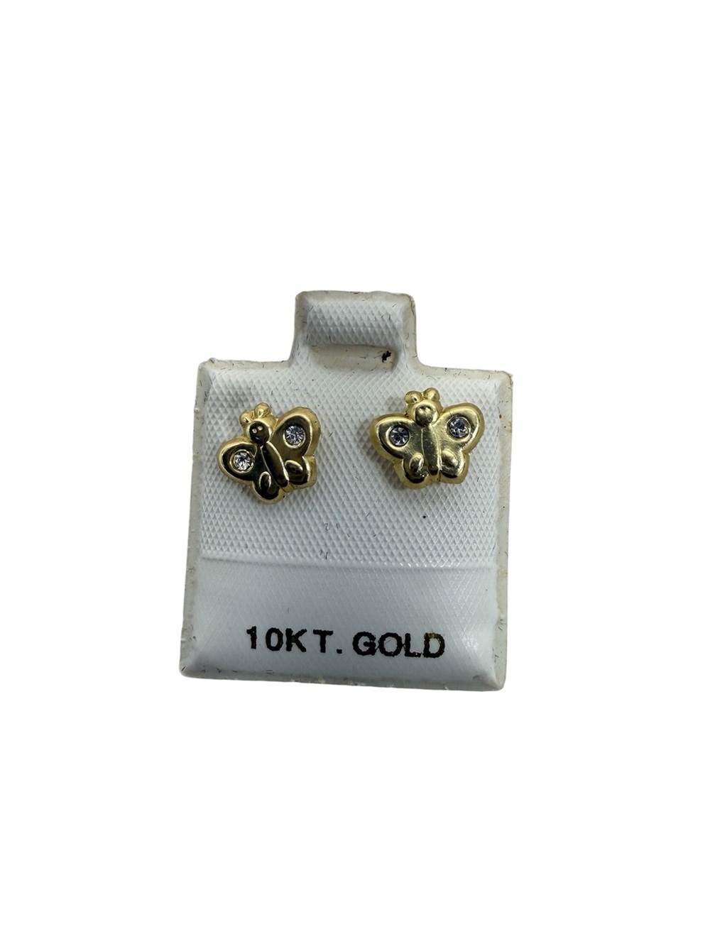 10K Gold Butterfly Stud Earrings with CZ Accents - Gold